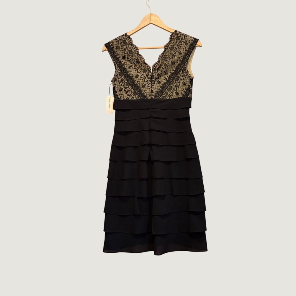 Dressbarn Cocktail Dress Womens 4 Black Lace Tiered Ruffle Elegant Formal LBD